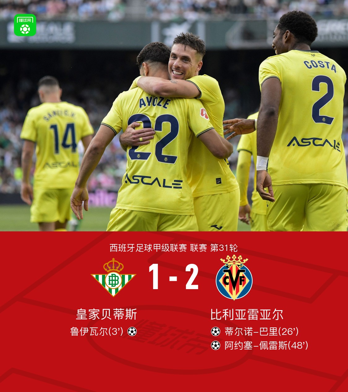 比利亚雷亚尔战胜卡迪斯，继续保持不败